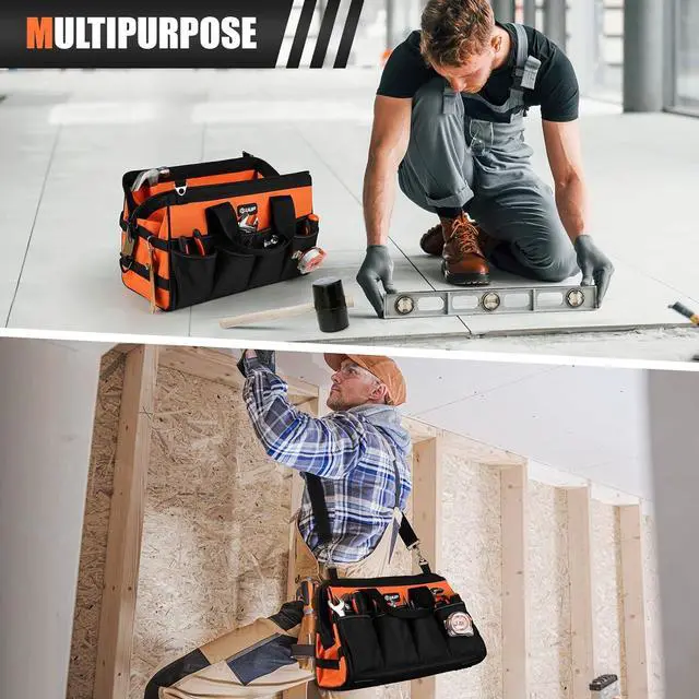 Alt view image 7 of 7 - Heavy Duty Tool Bag 15-Inch, 16-Pocket Portable Soft Tool Box Organizer Storage, Handle Tactical Carry Tote Empty Toolbox with Large Zipper, Father Day Dad Men Gift for Mechanic Engineer, Orange