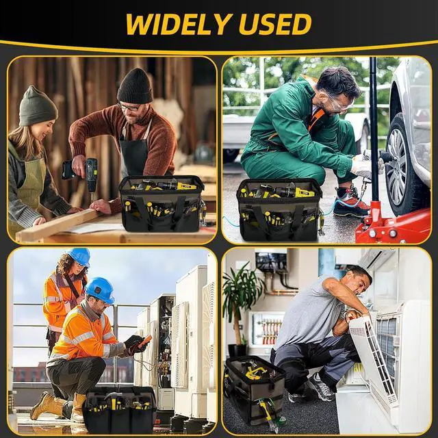 Alt view image 6 of 7 - Tool Bag, Portable Tool Box Organizer Adjustable Shoulder Strap, Carry Tool Tote Heavy Duty Tool Storage Bag With Wide Mouth,Tool Bags for Men Mechanic EngineerGift - L, Coffee & Black