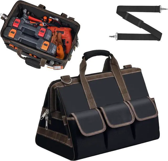 Main image of Heavy Duty Tool Bag 17-Inch, 16-Pocket Portable Empty Tool Box Organizer Storage, Wide-Mouth Large Zipper Toolbag with Adjustable Shoulder Strap, HVAC Tool Bag,Father Day Men Mechanic Birthday Gift