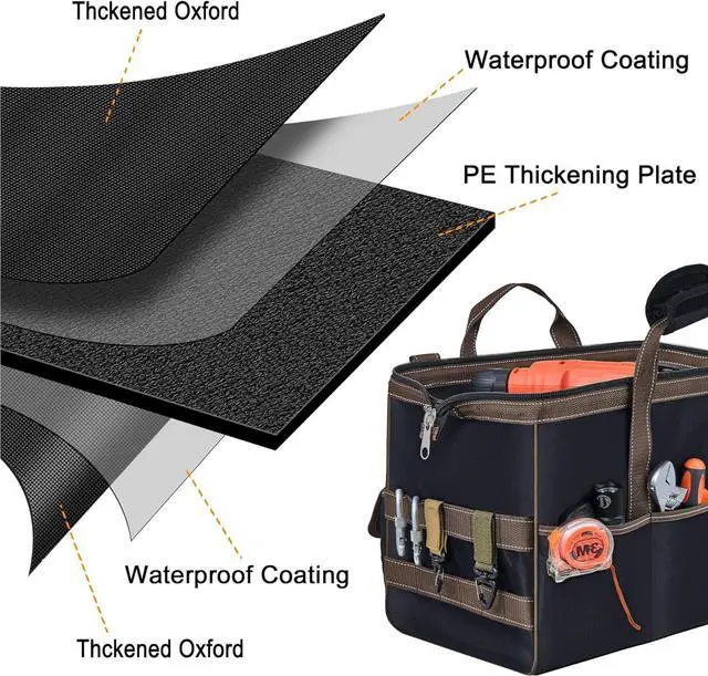 Alt view image 3 of 6 - Heavy Duty Tool Bag 17-Inch, 16-Pocket Portable Empty Tool Box Organizer Storage, Wide-Mouth Large Zipper Toolbag with Adjustable Shoulder Strap, HVAC Tool Bag,Father Day Men Mechanic Birthday Gift