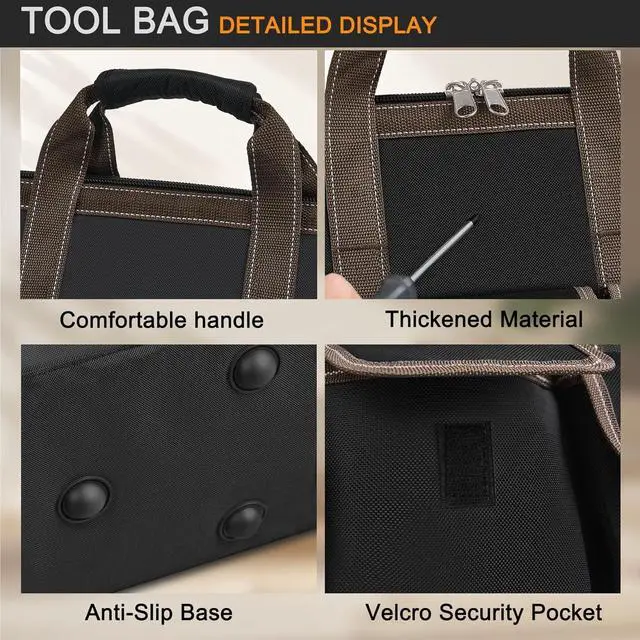 Alt view image 6 of 6 - Heavy Duty Tool Bag 17-Inch, 16-Pocket Portable Empty Tool Box Organizer Storage, Wide-Mouth Large Zipper Toolbag with Adjustable Shoulder Strap, HVAC Tool Bag,Father Day Men Mechanic Birthday Gift