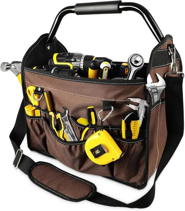 Main image of 15-Inch Open Top Tool Bag, Electrician Tool Bag, Tool Tote Bag Organizer for Easy Tool Access, 33 Pockets Foldable Tool Carrier with Rotating Steel Handle and Removable Shoulder Strap