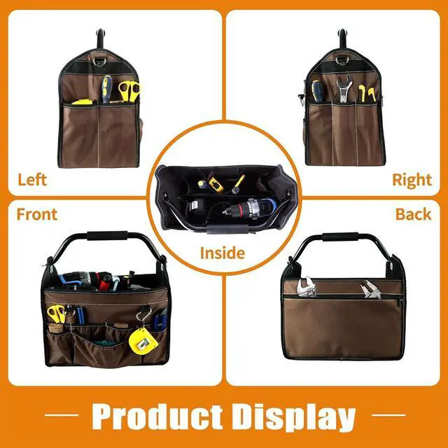 Alt view image 3 of 7 - 15-Inch Open Top Tool Bag, Electrician Tool Bag, Tool Tote Bag Organizer for Easy Tool Access, 33 Pockets Foldable Tool Carrier with Rotating Steel Handle and Removable Shoulder Strap