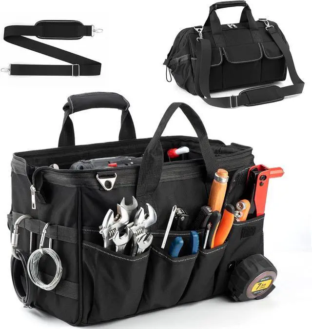 Main image of 15 Inch Heavy Duty Tool Bag, Portable Tool Box Organizer Storage with Adjustable Shoulder Strap, Tactical Carry Tote Toolbox with Large Zipper,Black