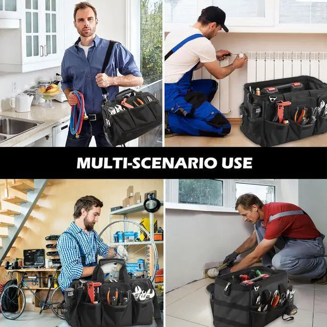 Alt view image 7 of 7 - 15 Inch Heavy Duty Tool Bag, Portable Tool Box Organizer Storage with Adjustable Shoulder Strap, Tactical Carry Tote Toolbox with Large Zipper,Black