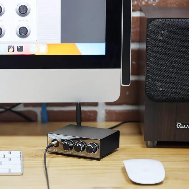 Alt view image 2 of 7 - Q4 USB Audio Gaming DAC Converter Adapter Mini Bluetooth Headphone Amp Amplifier for PC, PS5, Computer with Optical Input 24-Bit 192 KHz & Treble Bass Control & Remote