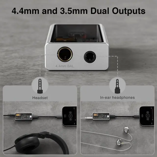 Alt view image 2 of 7 - M15C Headphone Amplifier Portable USB DAC Amps 32Bit/384kHz DSD256 Decoder with 4.4mm and 3.5mm Dual Outputs High Resolution Lossless for Smartphones/PC/Laptops