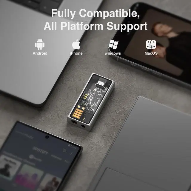Alt view image 5 of 7 - M15C Headphone Amplifier Portable USB DAC Amps 32Bit/384kHz DSD256 Decoder with 4.4mm and 3.5mm Dual Outputs High Resolution Lossless for Smartphones/PC/Laptops