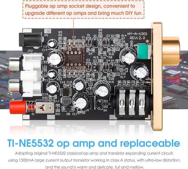 Alt view image 3 of 6 - U3 Headphone Amps, Mini Hi-Fi Amplifier for Home Desktop PC 6.35mm / 3.5mm Headsets, Class A, RCA Input, DC 5V