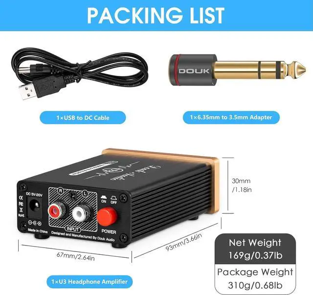 Alt view image 6 of 6 - U3 Headphone Amps, Mini Hi-Fi Amplifier for Home Desktop PC 6.35mm / 3.5mm Headsets, Class A, RCA Input, DC 5V