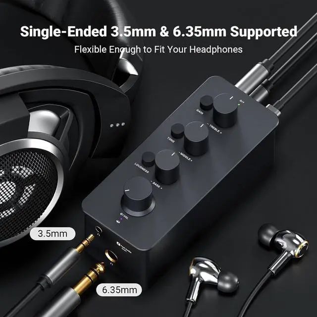 Alt view image 6 of 7 - SK01 Headphone Amplifier Equalizer Preamp with Bass Midrange Treble Tone Control and Loudness Compensation Portable Class A Analog Amp for Electric Guitar Instrument with 3.5mm 6.35mm Jacks