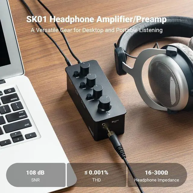 Alt view image 4 of 7 - SK01 Headphone Amplifier Equalizer Preamp with Bass Midrange Treble Tone Control and Loudness Compensation Portable Class A Analog Amp for Electric Guitar Instrument with 3.5mm 6.35mm Jacks