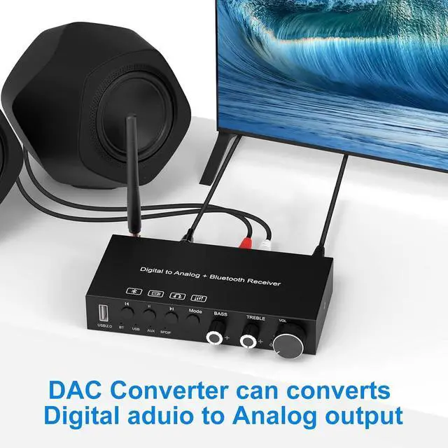 Alt view image 3 of 7 - USB 192KHz DAC Digital to Analog Converter with Headphone Amplifier Built-in Bluetooth V5.0 Receiver Music Player Volume Adjustable Digital SPDIF TOSLINK to Stereo L/R & 3.5mm Jack