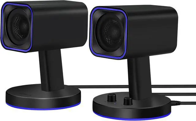 Main image of SW202 2.25 Computer Gaming PC Speakers - 24W Fiberglass Speaker Unit - Built-in 16bit DAC Dynamic 3D Surround Sound - Bluetooth 5.2 USB Aux Inputs - RGB Backlit (Pair, Black)