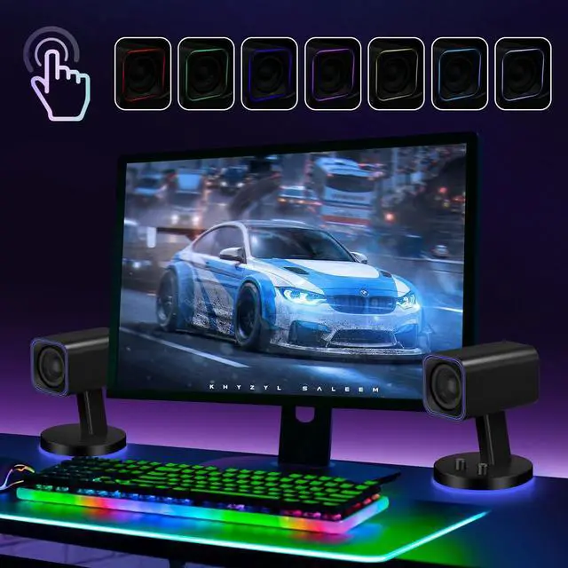 Alt view image 6 of 7 - SW202 2.25 Computer Gaming PC Speakers - 24W Fiberglass Speaker Unit - Built-in 16bit DAC Dynamic 3D Surround Sound - Bluetooth 5.2 USB Aux Inputs - RGB Backlit (Pair, Black)