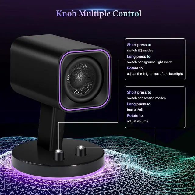 Alt view image 4 of 7 - SW202 2.25 Computer Gaming PC Speakers - 24W Fiberglass Speaker Unit - Built-in 16bit DAC Dynamic 3D Surround Sound - Bluetooth 5.2 USB Aux Inputs - RGB Backlit (Pair, Black)