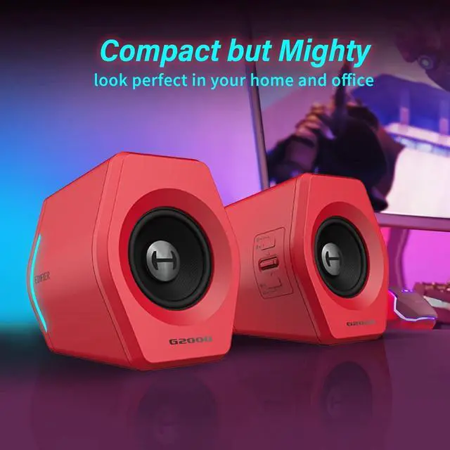 Alt view image 5 of 7 - G2000 32W PC Computer Speakers for Gaming Desktop PC Laptop Mac Computer Woofer Speakers Bluetooth USB 3.5mm AUX Inputs RGB Lights Multimedia Speakers Red