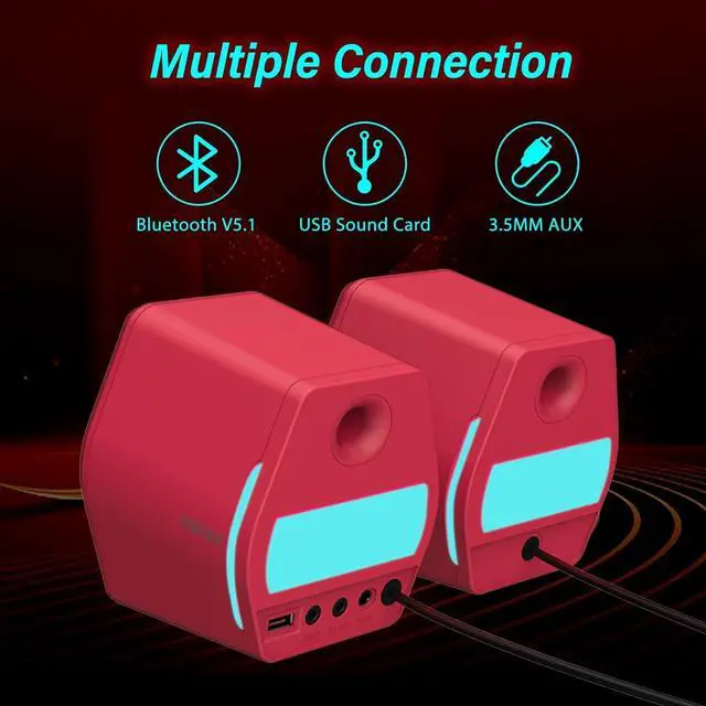 Alt view image 4 of 7 - G2000 32W PC Computer Speakers for Gaming Desktop PC Laptop Mac Computer Woofer Speakers Bluetooth USB 3.5mm AUX Inputs RGB Lights Multimedia Speakers Red