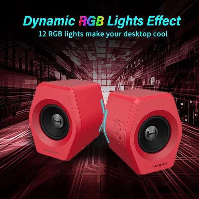 Alt view image 6 of 7 - G2000 32W PC Computer Speakers for Gaming Desktop PC Laptop Mac Computer Woofer Speakers Bluetooth USB 3.5mm AUX Inputs RGB Lights Multimedia Speakers Red