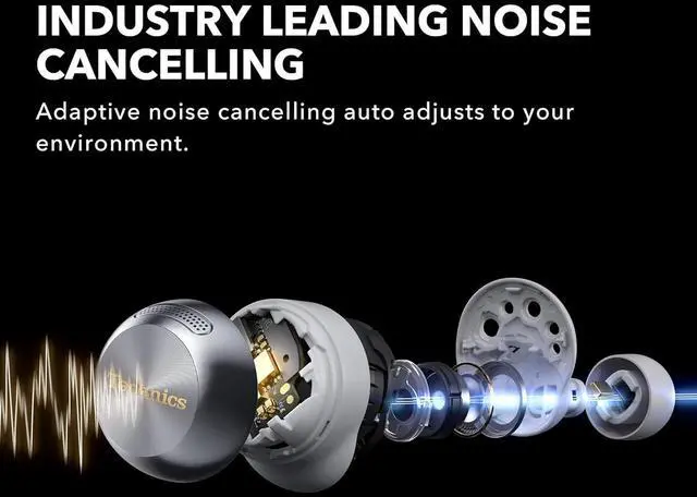 Alt view image 3 of 7 - Technics Reference Class Hi-Fi Wireless Earbuds, Dolby Atmos with Head Tracking, Adaptive Noise Cancelling, 3 Device Multipoint, 10-hr Battery, Wireless Charging, Improved Fit