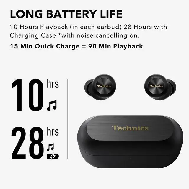 Alt view image 7 of 7 - Technics Reference Class Hi-Fi Wireless Earbuds, Dolby Atmos with Head Tracking, Adaptive Noise Cancelling, 3 Device Multipoint, 10-hr Battery, Wireless Charging, Improved Fit