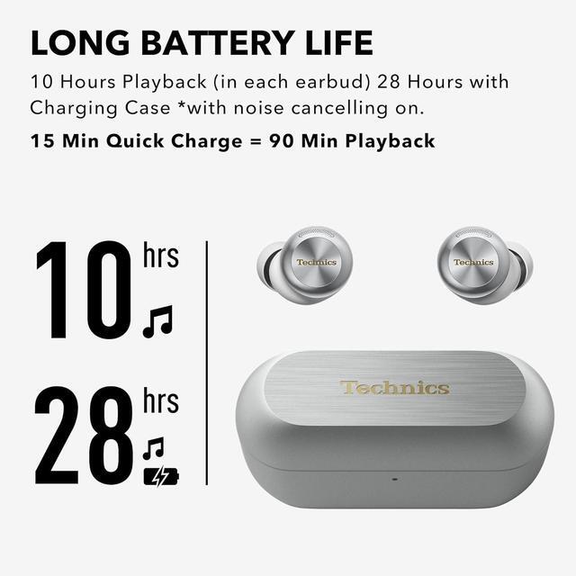 Alt view image 7 of 7 - Technics Reference Class Hi-Fi Wireless Earbuds, Dolby Atmos with Head Tracking, Adaptive Noise Cancelling, 3 Device Multipoint, 10-hr Battery, Wireless Charging, Improved Fit