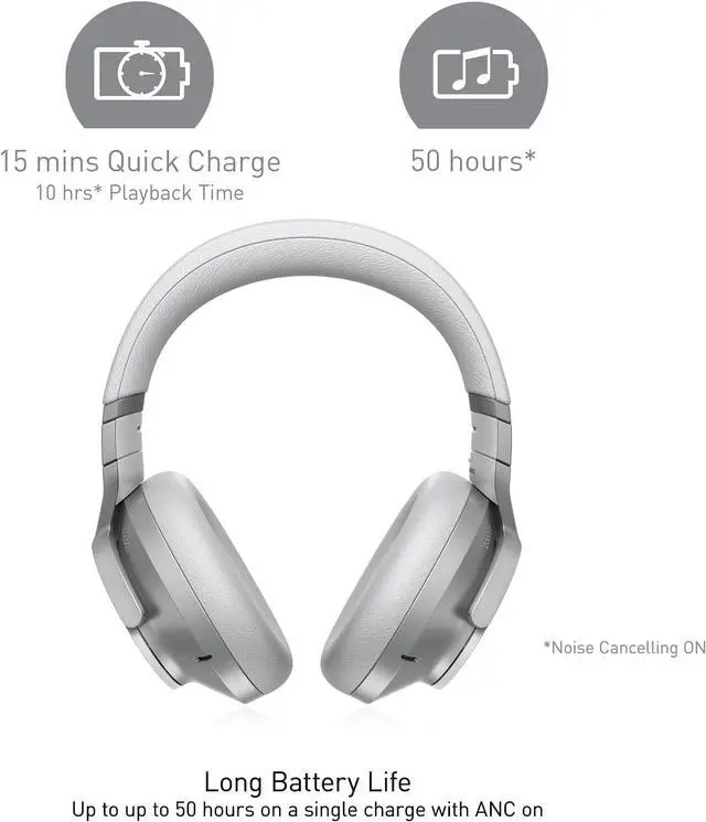 Alt view image 5 of 7 - Technics Wireless Noise Cancelling Headphones, 50 Hours Battery Life, High-Fidelity Bluetooth Headphones with Multi-Point Connectivity, Impressive Call Quality, and Comfort Fit - Silver