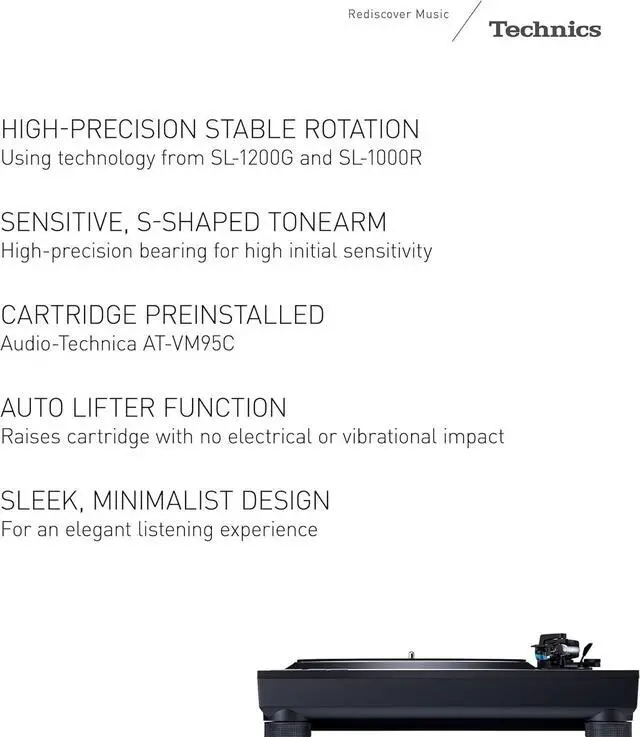 Alt view image 2 of 7 - Technics Turntable, Premium Class HiFi Record Player with Coreless Direct, Stable Playback, Audiophile-Grade Cartridge and Auto-Lift Tonearm, Dustcover Included