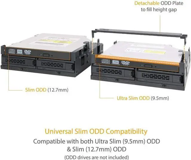Alt view image 3 of 7 - ICY DOCK 2 Bay 2.5 SAS/SATA HDD/SSD Mobile Rack Enclosure + Ultra Slim/Slim CD DVD-ROM Optical Drive Slot for 5.25 Bay | ExpressCage MB732SPO-B