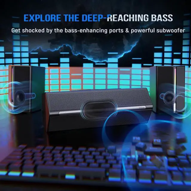 Alt view image 3 of 7 - FIFINE Computer Speakers System with Subwoofer, Gaming Speaker for PC with RGB, Volume Control, Monitoring, 3.5mm Aux Input, AC Powered Speakers for Desktop Mobile TV-AmpliGame