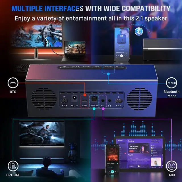 Alt view image 5 of 7 - FIFINE Computer Speakers System with Subwoofer, Gaming Speaker for PC with RGB, Volume Control, Monitoring, 3.5mm Aux Input, AC Powered Speakers for Desktop Mobile TV-AmpliGame