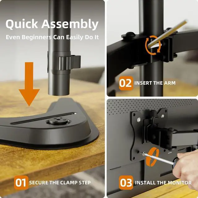 Alt view image 6 of 7 - Dual Monitor Mount, Ergonomic Adjustable Monitor Arm for Max 32 inch Screens, Adjustable Computer Monitor Stand up to 40 lbs, VESA Mounting Holes 75&100mm, Black