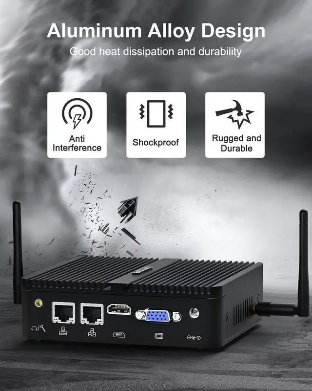 Alt view image 6 of 7 - Industrial PC, Fanless Mini PC, Celeron J4125, 16GB RAM 1TB SSD, Gigabit Ethernet, HD VGA Dual Display, 2 RS232 COM Port, Dual Band WiFi, BT, Mini PC