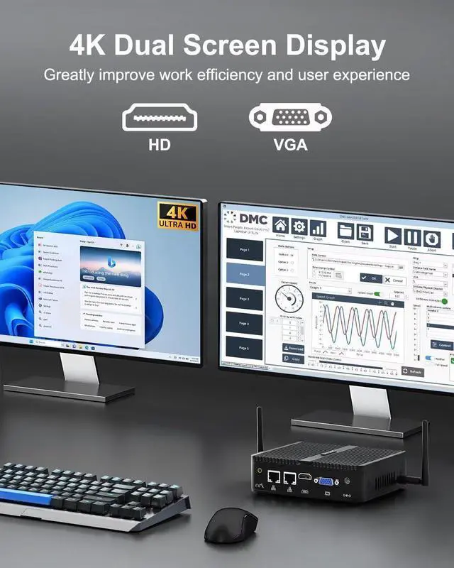 Alt view image 4 of 7 - Industrial PC, Fanless Mini PC, Celeron J4125, 16GB RAM 1TB SSD, Gigabit Ethernet, HD VGA Dual Display, 2 RS232 COM Port, Dual Band WiFi, BT, Mini PC