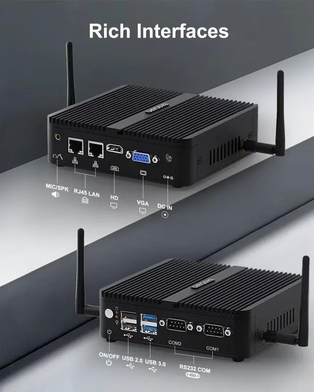 Alt view image 2 of 7 - Industrial PC, Fanless Mini PC, Celeron J4125, 8GB RAM 512GB SSD, Gigabit Ethernet, HD VGA Dual Display, 2 RS232 COM Port, Dual Band WiFi, BT, Mini PC