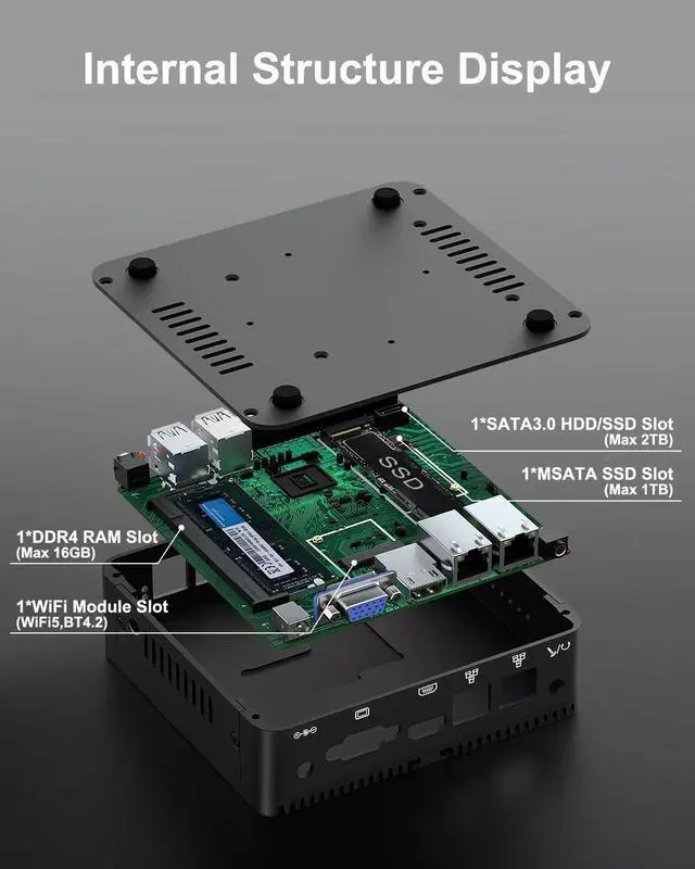 Alt view image 3 of 7 - Industrial PC, Fanless Mini PC, Celeron J4125, 8GB RAM 512GB SSD, Gigabit Ethernet, HD VGA Dual Display, 2 RS232 COM Port, Dual Band WiFi, BT, Mini PC