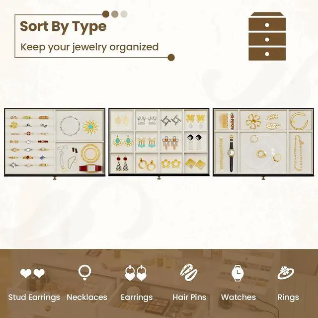 Alt view image 3 of 7 - Makeup Vanity Desk with Lighted Sliding Mirror & Jewelry Organizer, Makeup Dressing Table with 5 Drawers, Modern Black