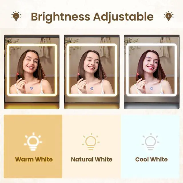 Alt view image 7 of 7 - Makeup Vanity Desk with Lighted Sliding Mirror & Jewelry Organizer, Makeup Dressing Table with 5 Drawers, Modern Black