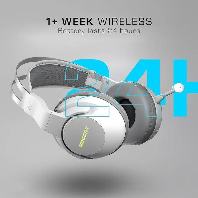 Alt view image 2 of 7 - ROCCAT Elo 7.1 Air PC Wireless Gaming Headset, Surround Sound Headphones with Detachable Noise Cancelling Microphone, 50mm Drivers, 24 Hr Battery Life, RGB Lighting, White