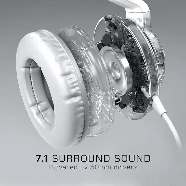 Alt view image 4 of 7 - ROCCAT Elo 7.1 Air PC Wireless Gaming Headset, Surround Sound Headphones with Detachable Noise Cancelling Microphone, 50mm Drivers, 24 Hr Battery Life, RGB Lighting, White
