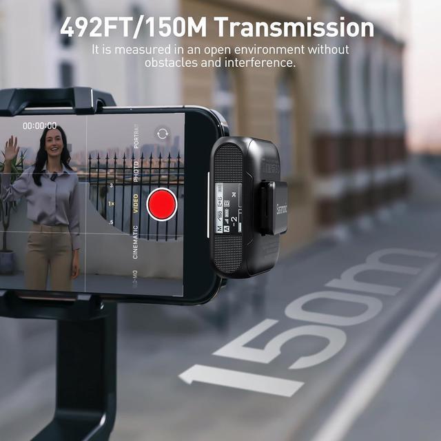 Alt view image 3 of 6 - Saramonic Wireless Lavalier Microphone for iPhone Android Type-C Smartphone Camera, 492ft Range, 20h Battery Life, Clip on Wireless Lapel Mic for Live Streaming Video Conference Recording