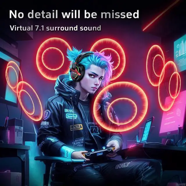 Alt view image 2 of 7 - PC Gaming Headset with Mic for PS5 PS4 Xbox, USB Headset with 7.1 Surround Sound, Wired 3.5mm Headphones, RGB