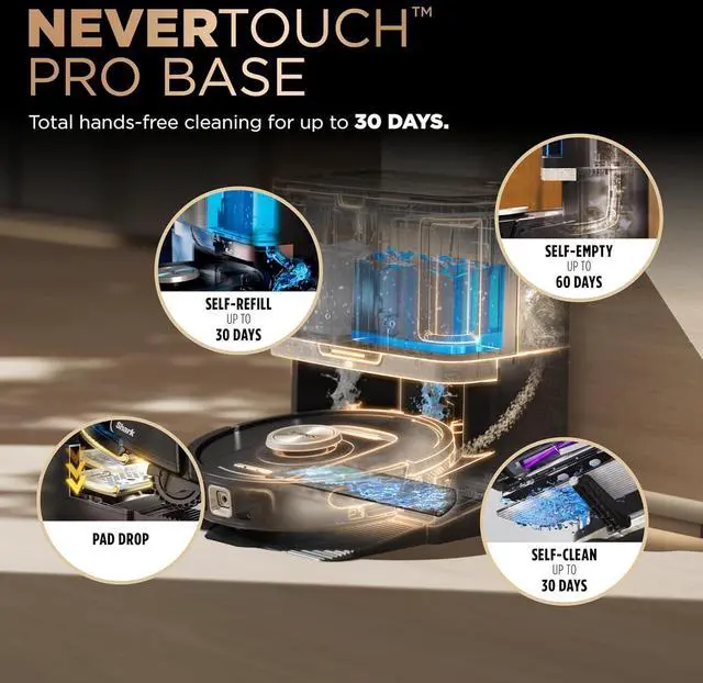 Alt view image 2 of 7 - Shark Robot Vacuum & Mop Combo, PowerDetect NeverTouch Pro, Self-Emptying, Self-Refill with Self-Clean Pad Wash & Dry, 60-Day Debris Capacity, 30-Day Refill Tank, 5 PowerDetect Technologies