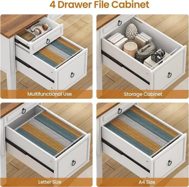 Alt view image 4 of 7 - 63" Executive L Shaped Desk, Home Office Desk with 4 Drawers, Farmhouse Corner Computer Desk with Storage & File Drawers for Home Office, White