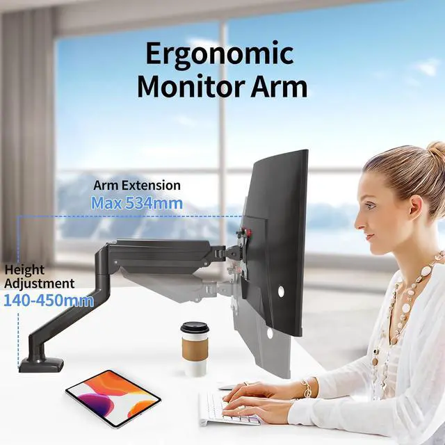 Alt view image 2 of 7 - Single Monitor Mount for 13-32 inch, Adjustable Gas Spring Monitor Arm Desk Mount Stand, 4.4-19.8lbs Screen, with VESA Mount 75x75/100x100mm