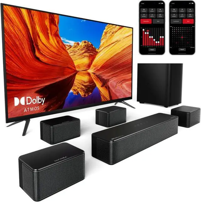 Main image of 7.1Ch Sound Bar with Dolby Atmos, APP Control, Surround Sound System for TV, 4 Wired Surround Speakers, Sound Bar for TV with 6.5" Wireless Subwoofer, Soundbar for TV, Poseidon D80 Upgraded