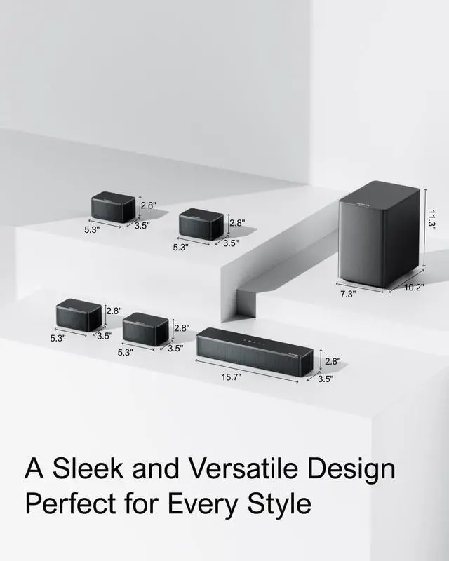 Main image of 7.1ch Soundbar with Wireless Subwoofer, Virtual Surround Sound System for TV, App Control, 410W Peak Power, Sound bar for TV, 4 Wired Surround Speakers, Home Theater Sound System Poseidon D70