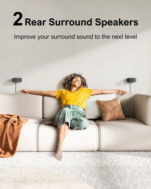 Alt view image 6 of 7 - 7.1ch Soundbar with Wireless Subwoofer, Virtual Surround Sound System for TV, App Control, 410W Peak Power, Sound bar for TV, 4 Wired Surround Speakers, Home Theater Sound System Poseidon D70