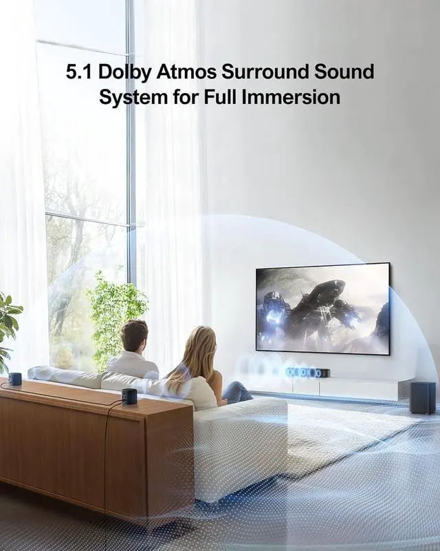 Alt view image 2 of 7 - 5.1ch Sound Bar with Dolby Atmos, Surround Sound System for TV, Sound Bar for Smart TV and Home Theater, App Control, TV Soundbar with Subwoofer, 2 Surround Speakers, HDMI eARC, Aura A50 Pro