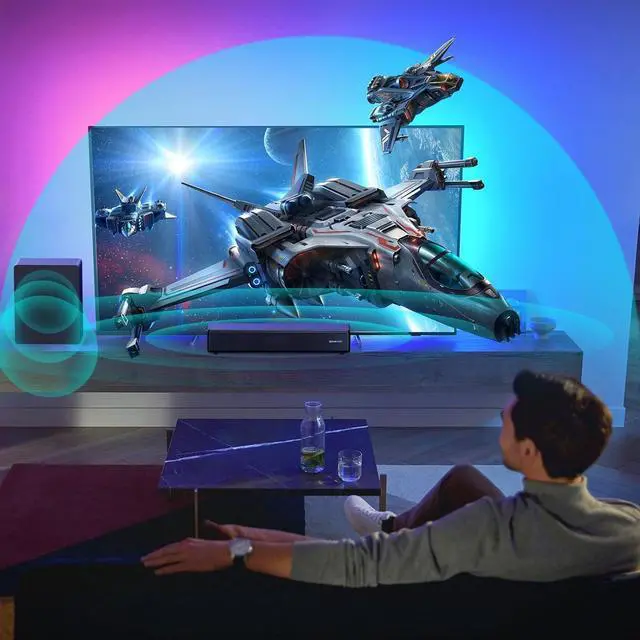 Alt view image 3 of 6 - 2.1 ch Soundbar with subwoofer, Dolby Digital 200W Sound Bars TV Speaker Home Theater Audio Surround Sound System, HDMI eARC/Bluetooth/DSP/Remote Control External Speakers for Smart TVs